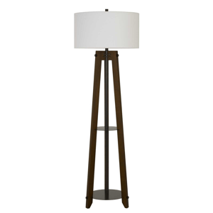 HomeRoots 65in. Brown Tripod Floor Lamp with White Shade