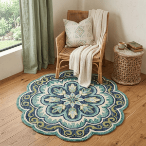 HomeRoots Green Wool Floral Hand Tufted Round Area Rug alternate view