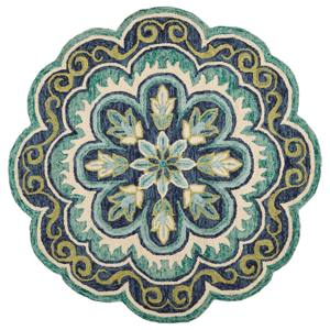 HomeRoots Green Wool Floral Hand Tufted Round Area Rug