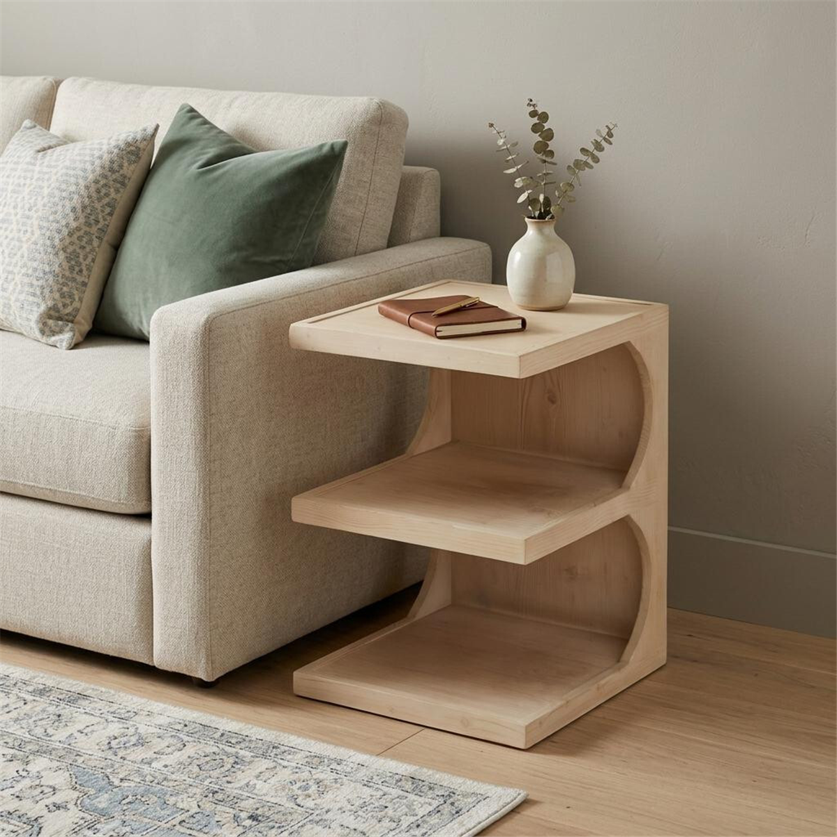 HomeRoots 24in. Natural Solid Wood End Table With Two Shelves
