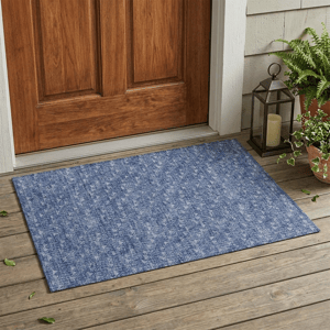 HomeRoots Navy Blue Geometric Non Skid Indoor Outdoor Accent Rug