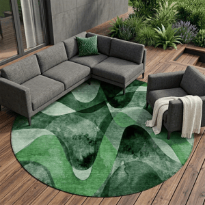 HomeRoots Fern Green Round Abstract Non Skid Area Rug
