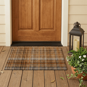 HomeRoots Orange Brown & Grey Plaid Non Skid Accent Rug