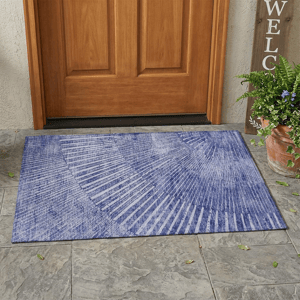 HomeRoots Navy Abstract Non Skid Indoor Outdoor Accent Rug