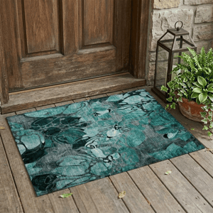 HomeRoots Teal Black & Grey Abstract Indoor Outdoor Accent Rug
