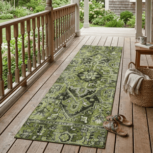 HomeRoots Green Oriental Non-Skid Indoor/Outdoor Runner Rug alternate view