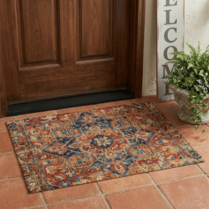 HomeRoots Red Orange & Blue Oriental Non Skid Accent Rug