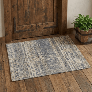 HomeRoots Tan Ivory & Blue Wool Geometric Hand Knotted Accent Rug