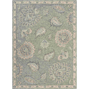 HomeRoots Grey & Blue Wool Floral Hand Tufted Accent Rug