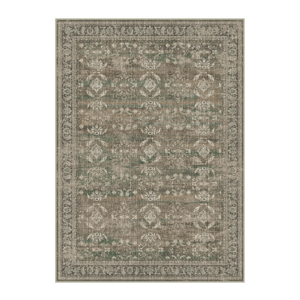 HomeRoots Brown Ivory & Green Floral Medallion Washable Area Rug