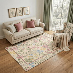 HomeRoots Ivory Pink & Green Floral Washable Area Rug