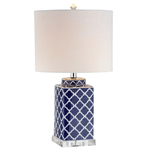 HomeRoots 23in. Navy Blue & White Geometric Table Lamp