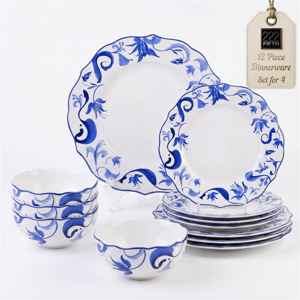 222 Fifth Ayla 12pc. Blue Porcelain Dinnerware Set