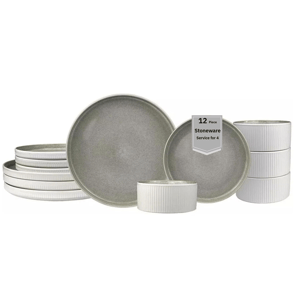 Sango Anderson Reactive Cream 12pc. Set with Plates & Bowls