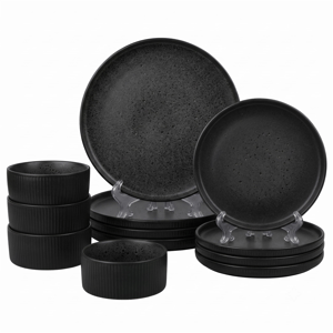 Sango Anderson Black Stoneware 12pc. Dinnerware Set Service for 4