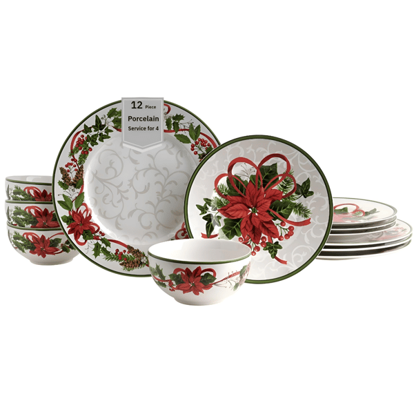 222 Fifth Holiday Festivities 12pc. Porcelain Dinnerware Set
