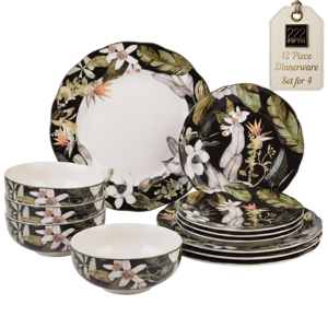222 Fifth Borneo Black 12pc. Dinnerware Set