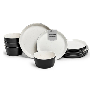 Sango Stockholm 12pc. Black/White Round Dinnerware Set