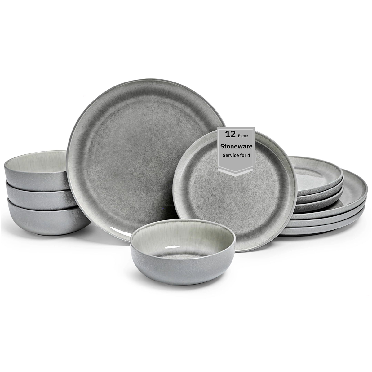 Sango Asher 12pc. Grey Dinnerware Set with Reactive Glaze