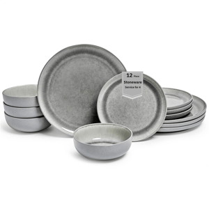 Sango Asher 12pc. Grey Dinnerware Set with Reactive Glaze