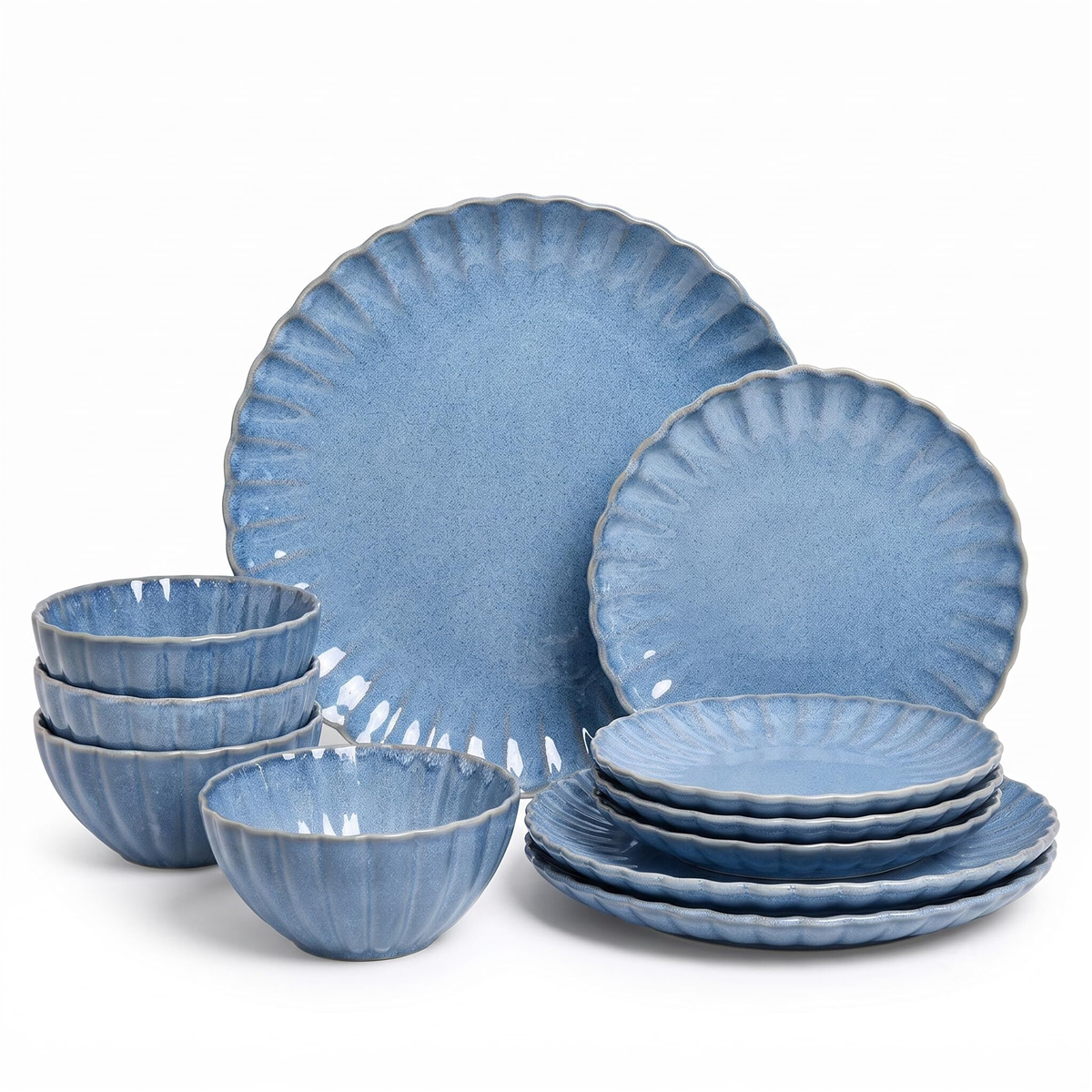 Sango Frill Reactive Stoneware 12 Pc. Dinnerware Set, Service for 4 - Blue