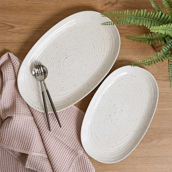 Sango Siterra 2pc. Speckled Stoneware Large Serving Platters Set
