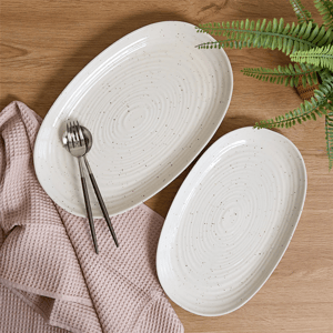 Sango Siterra 2pc. Speckled Stoneware Large Serving Platters Set