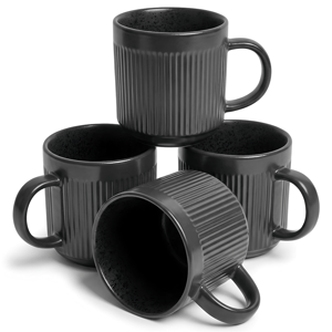 Sango Anderson Black Ceramic 16.5oz.Coffee Mugs - Set of 4