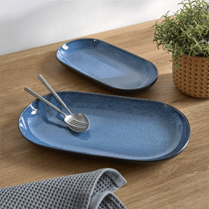 Sango Resona Blue/Black Large Ceramic Serving Platters - Set of 2