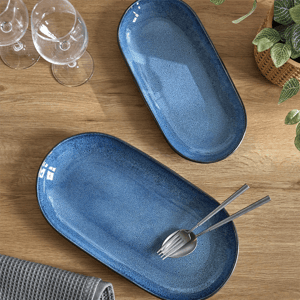 Sango Resona Blue/Black Large Ceramic Serving Platters - Set of 2 alternate view
