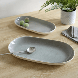 Sango Resona Moss/Cream Large Ceramic Serving Platters - Set of 2