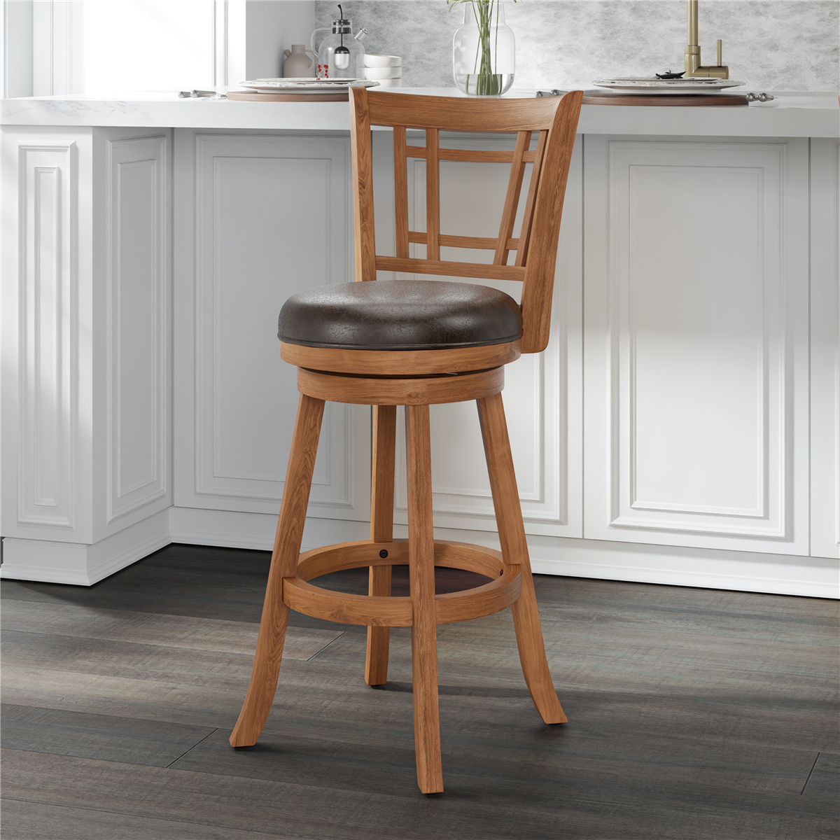 Fairfox Swivel Barstool with Back, One Size, Brown