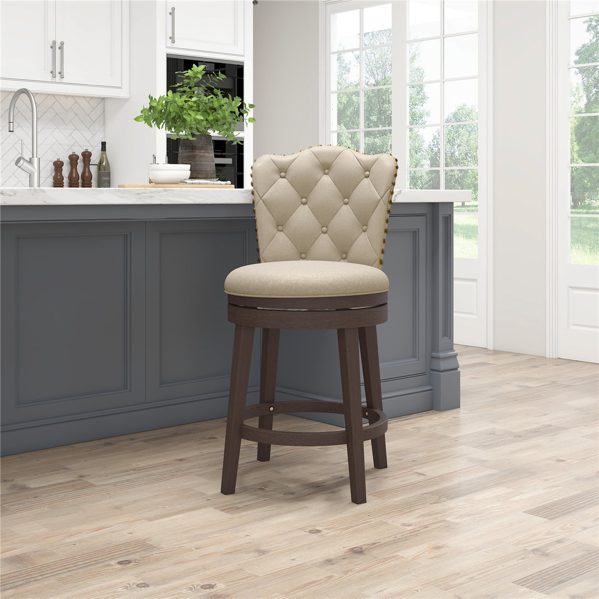 HH2 Home Edenwood Cream Counter Height Swivel Stool