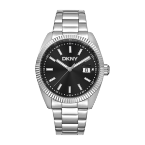 Mens DKNY Date Fluted Bezel Black Dial Watch - DK1G133M0025