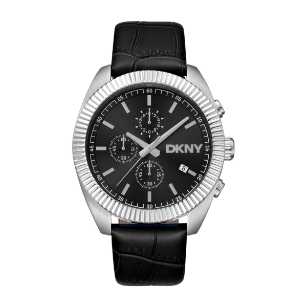 Mens DKNY Bezel Chronograph Black Leather Watch - DK1G134L0035