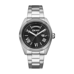 Mens DKNY Day Date Fluted Bezel Black Dial Watch - DK1G141M0045