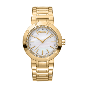 Womens DKNY Eastside Logo White Mop Dial Gold Watch -DK1L023M0035
