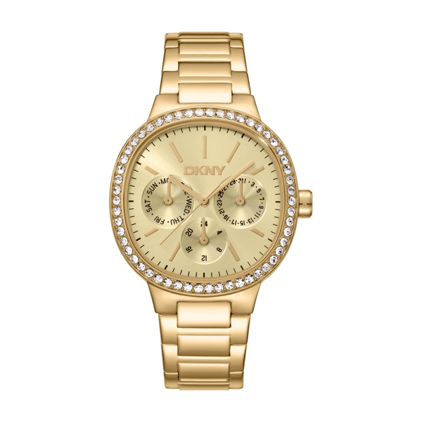 Womens DKNY Crystal Bezel Gold Multi-Function Watch-DK1L084M0065