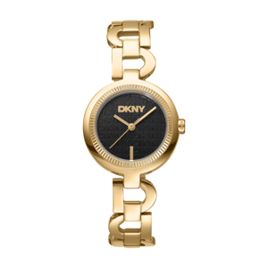 Womens DKNY Open Link Black Dial Gold Bracelet Watch DK1L162M0045