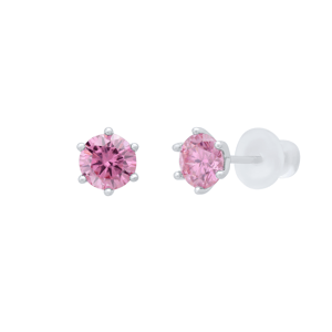 Saffron Sterling Silver Pink Moissanite Diamond Stud Earrings