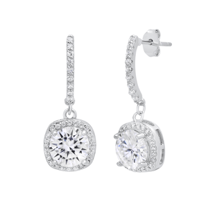 Saffron Sterling Silver 2ctw Moissanite Halo Huggie Drop Earrings