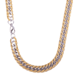 Mens Iron Saints 8.5mm Cuban Link Silver & Gold Necklace