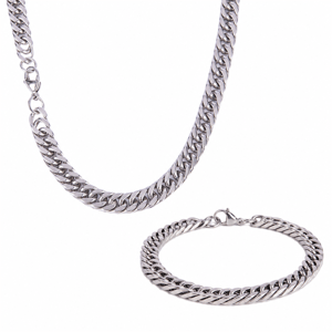 Mens Iron Saints 8mm Cuban Link Silver-Tone Necklace/Bracelet Set