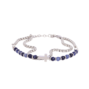 Mens Iron Saints Silver-Tone Popcorn Chain & Bead Bracelet