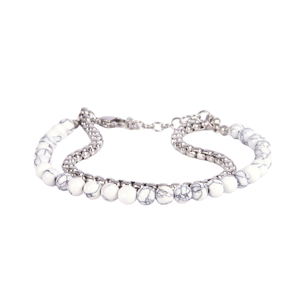 Mens Iron Saints Silver-Tone Layered Box Chain & Beaded Bracelet