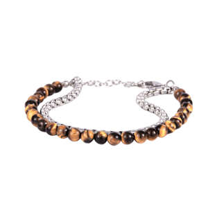Mens Iron Saints Silver Layered Box Chain & Tiger Eye Bracelet