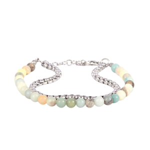 Mens Iron Saints Silver Foxtail Chain & Amazonite Beaded Bracelet