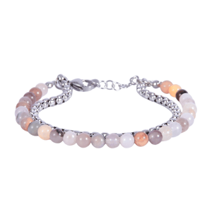 Mens Iron Saints Silver Foxtail Chain & Sunstone Beaded Bracelet