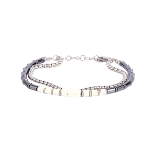 Mens Iron Saints White Hematite Bead Multi Strand Bracelet