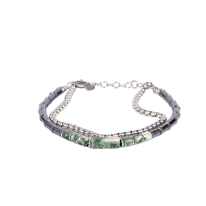 Mens Iron Saints Green Hematite Bead Multi-Strand Bracelet